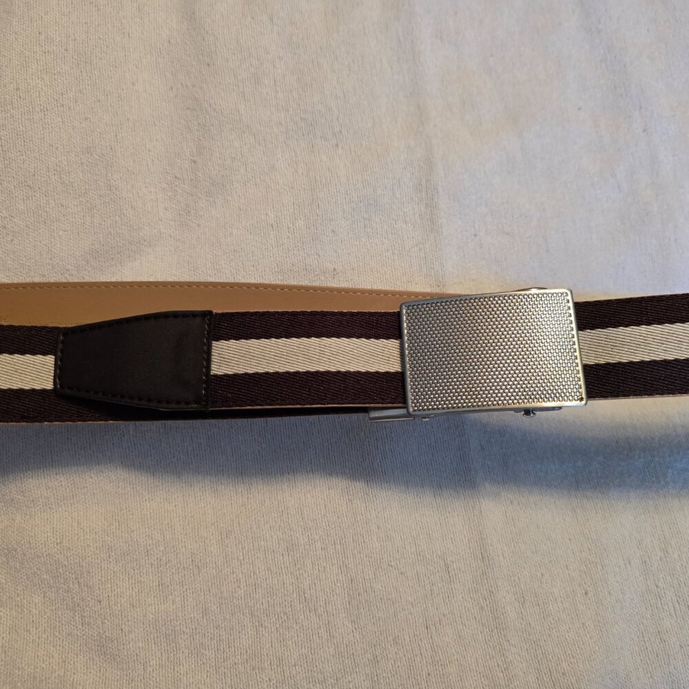 Nexbelt Mens Dark Brown White Silver Textured Buckle 34 35 35.5 Multi Sized GUC